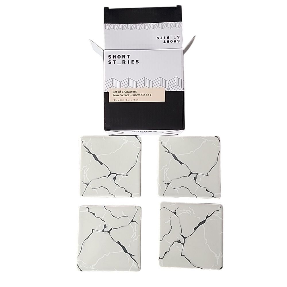 NIB Short Stories Set of‎ 4 Gray Marble Pattern Stoneware Coasters